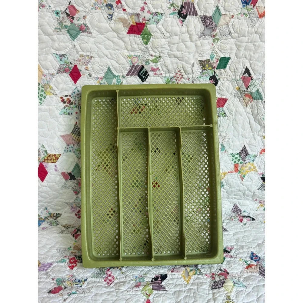 Vintage Avocado Green Plastic Silverware Tray 5 Compartment Drawer Organizer MCM
